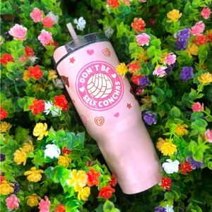 Custom pink 40oz Don’t Be Self Conchas double walled stainless steel tumbler